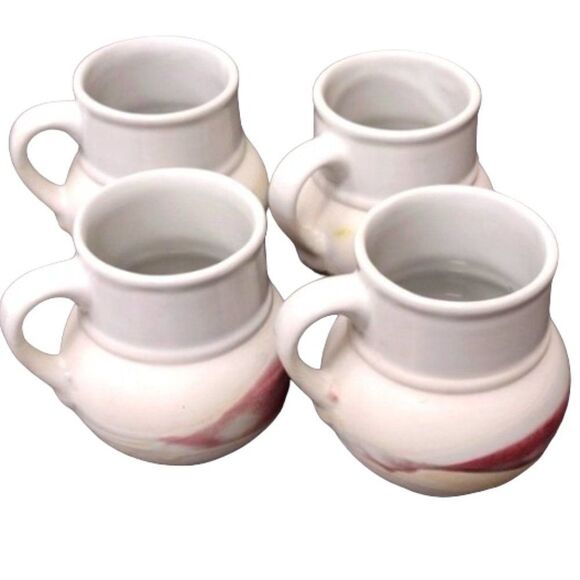Vintage Small Hand-Made Stoneware Teacups from Isle of Bute Scotland Lot of 4 - Picture 1 of 8